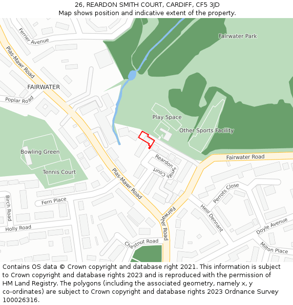 26, REARDON SMITH COURT, CARDIFF, CF5 3JD: Location map and indicative extent of plot