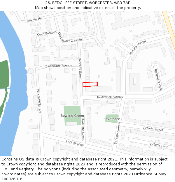 26, REDCLIFFE STREET, WORCESTER, WR3 7AP: Location map and indicative extent of plot