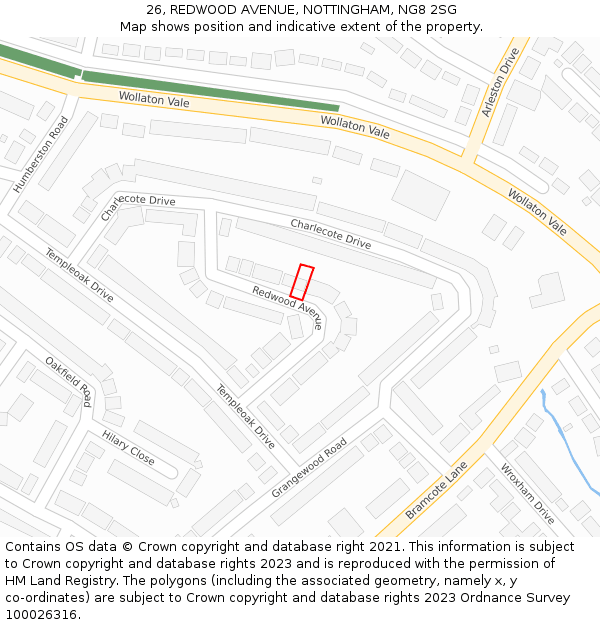 26, REDWOOD AVENUE, NOTTINGHAM, NG8 2SG: Location map and indicative extent of plot