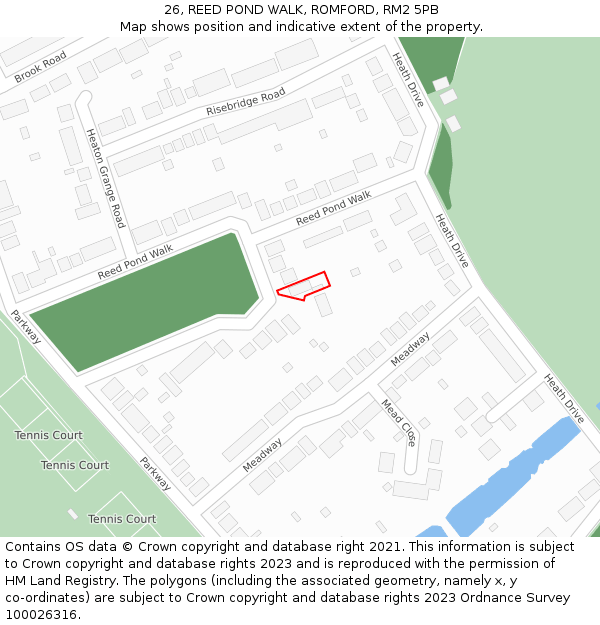 26, REED POND WALK, ROMFORD, RM2 5PB: Location map and indicative extent of plot