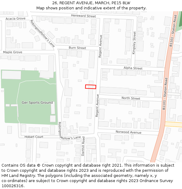 26, REGENT AVENUE, MARCH, PE15 8LW: Location map and indicative extent of plot