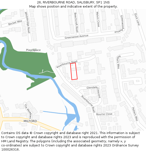 26, RIVERBOURNE ROAD, SALISBURY, SP1 1NS: Location map and indicative extent of plot