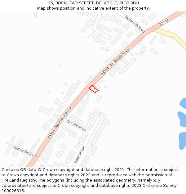 26, ROCKHEAD STREET, DELABOLE, PL33 9BU: Location map and indicative extent of plot