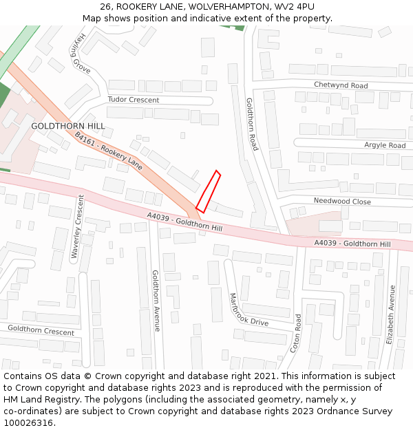 26, ROOKERY LANE, WOLVERHAMPTON, WV2 4PU: Location map and indicative extent of plot