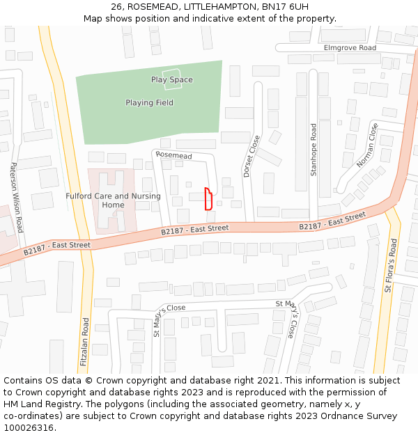 26, ROSEMEAD, LITTLEHAMPTON, BN17 6UH: Location map and indicative extent of plot