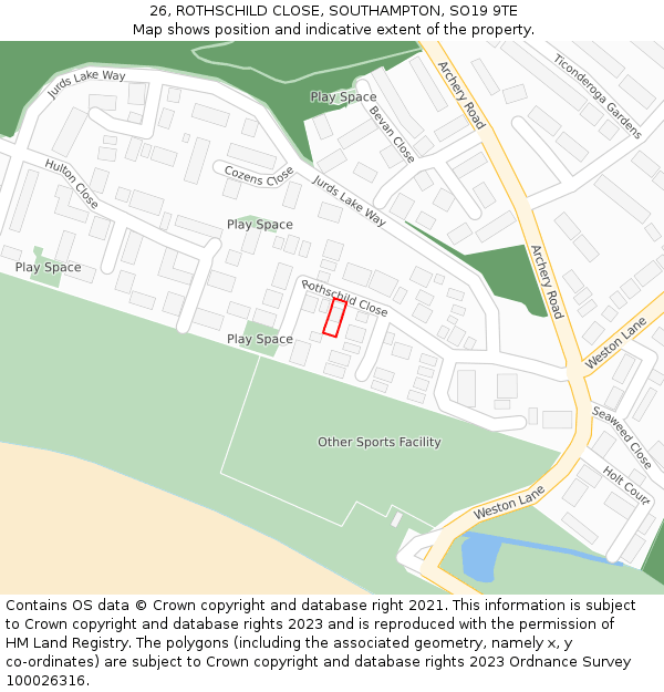 26, ROTHSCHILD CLOSE, SOUTHAMPTON, SO19 9TE: Location map and indicative extent of plot