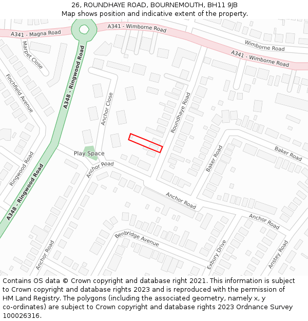 26, ROUNDHAYE ROAD, BOURNEMOUTH, BH11 9JB: Location map and indicative extent of plot