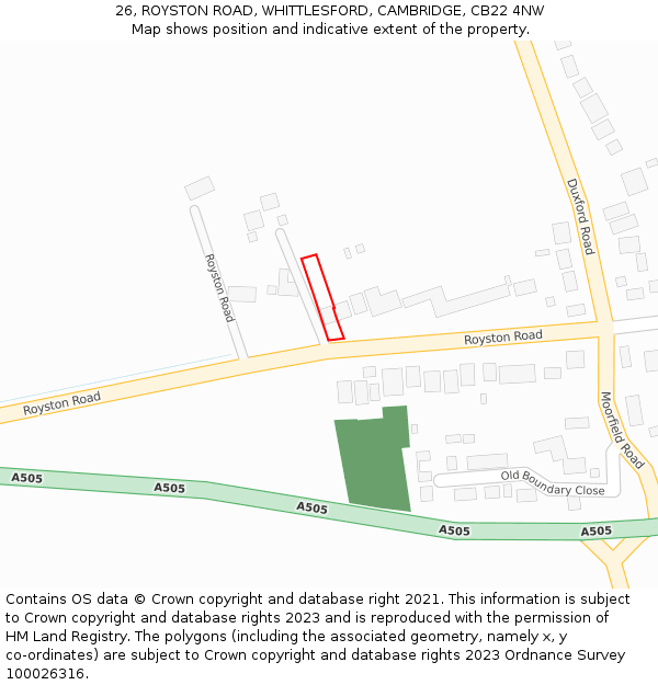 26, ROYSTON ROAD, WHITTLESFORD, CAMBRIDGE, CB22 4NW: Location map and indicative extent of plot