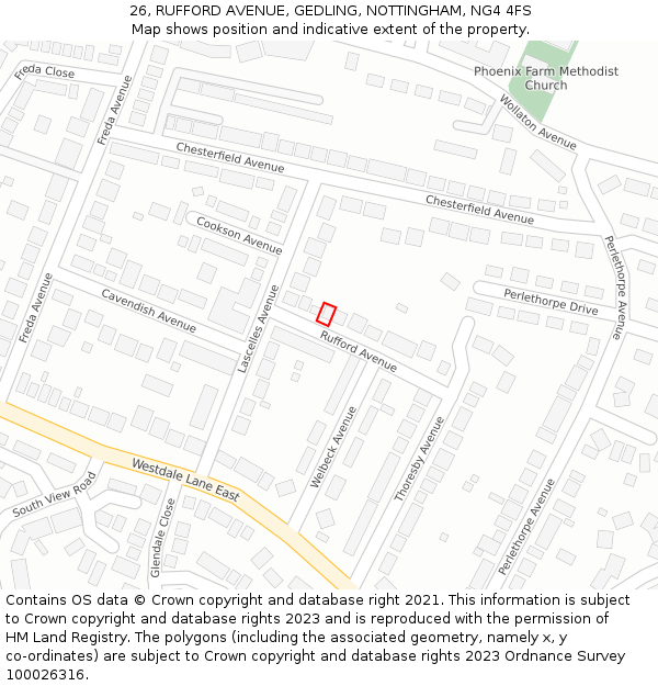 26, RUFFORD AVENUE, GEDLING, NOTTINGHAM, NG4 4FS: Location map and indicative extent of plot