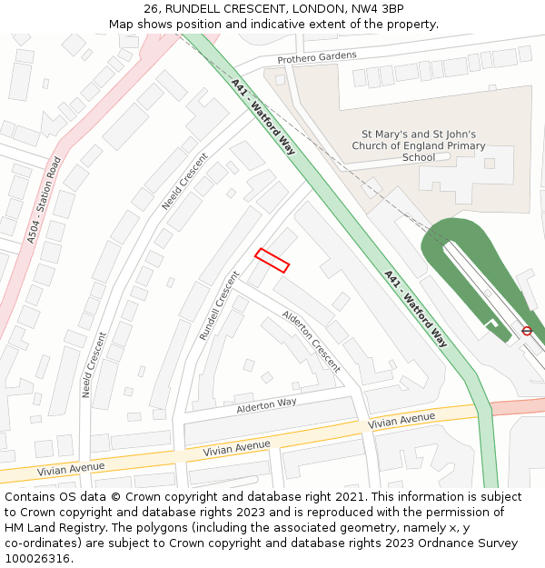 26, RUNDELL CRESCENT, LONDON, NW4 3BP: Location map and indicative extent of plot