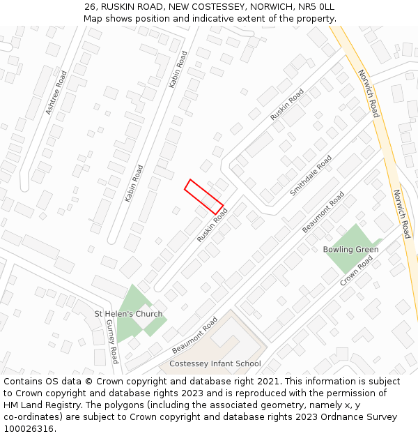 26, RUSKIN ROAD, NEW COSTESSEY, NORWICH, NR5 0LL: Location map and indicative extent of plot