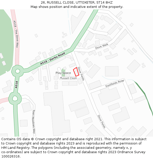 26, RUSSELL CLOSE, UTTOXETER, ST14 8HZ: Location map and indicative extent of plot