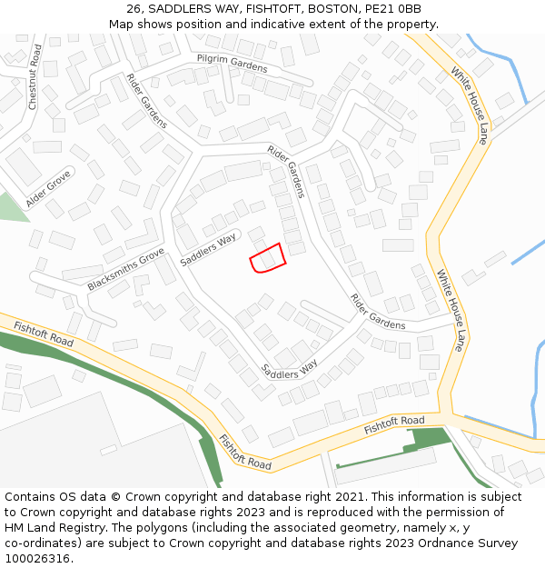 26, SADDLERS WAY, FISHTOFT, BOSTON, PE21 0BB: Location map and indicative extent of plot