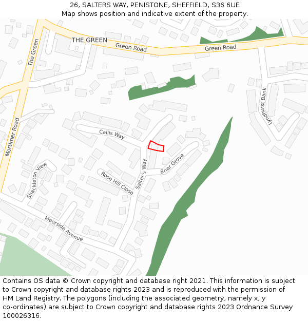 26, SALTERS WAY, PENISTONE, SHEFFIELD, S36 6UE: Location map and indicative extent of plot