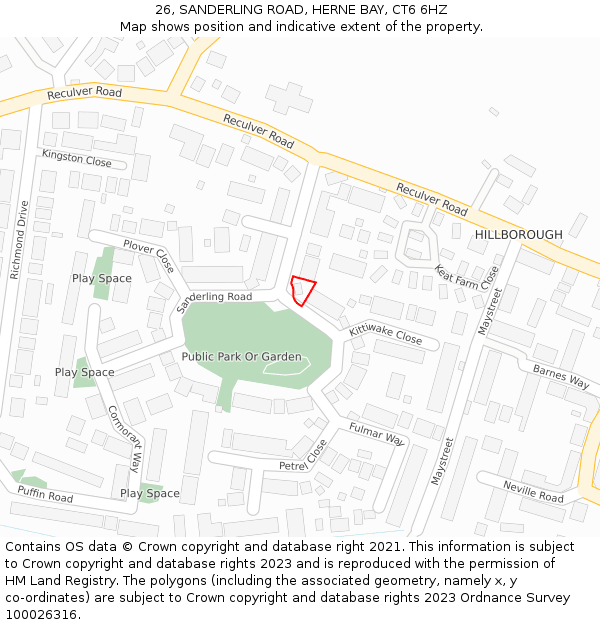 26, SANDERLING ROAD, HERNE BAY, CT6 6HZ: Location map and indicative extent of plot