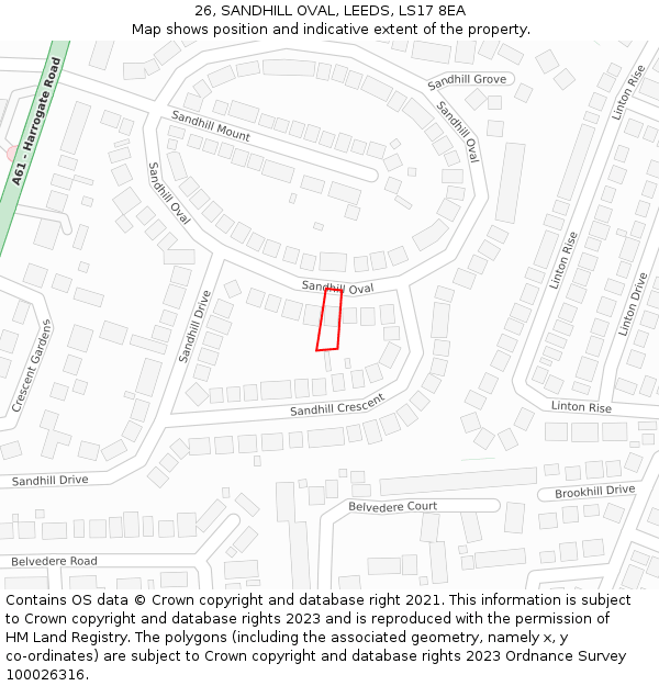 26, SANDHILL OVAL, LEEDS, LS17 8EA: Location map and indicative extent of plot