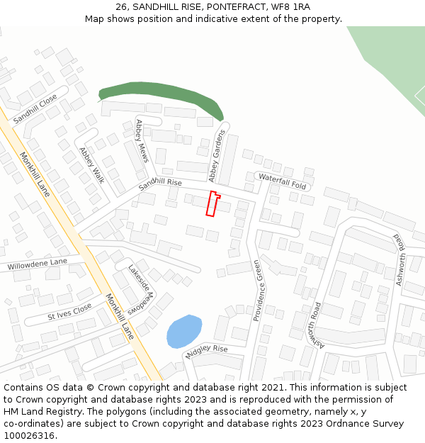 26, SANDHILL RISE, PONTEFRACT, WF8 1RA: Location map and indicative extent of plot