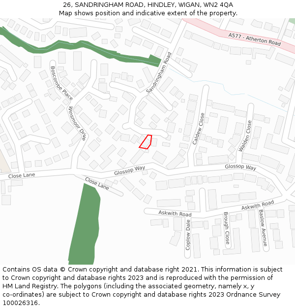 26, SANDRINGHAM ROAD, HINDLEY, WIGAN, WN2 4QA: Location map and indicative extent of plot