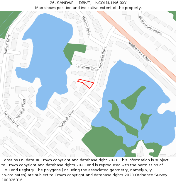 26, SANDWELL DRIVE, LINCOLN, LN6 0XY: Location map and indicative extent of plot