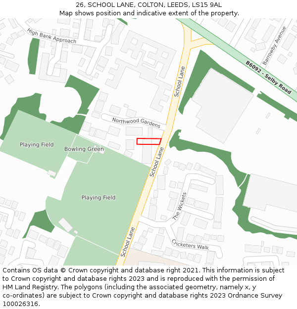 26, SCHOOL LANE, COLTON, LEEDS, LS15 9AL: Location map and indicative extent of plot