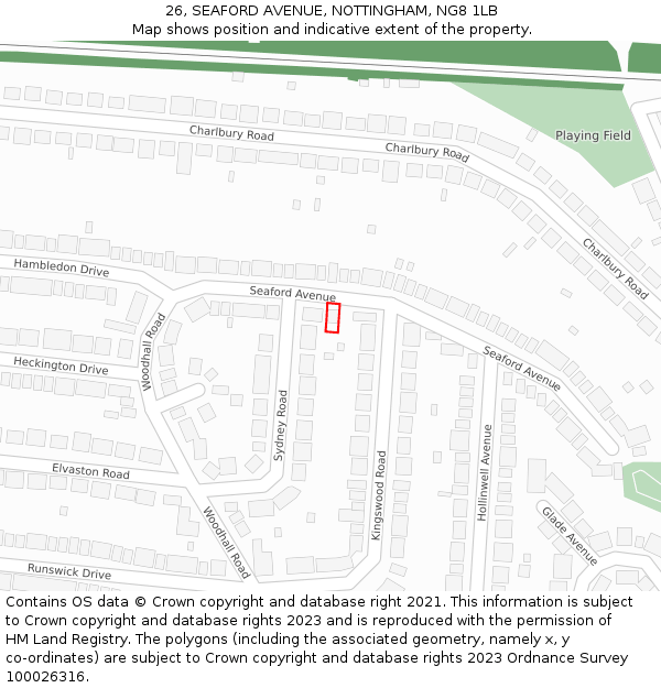 26, SEAFORD AVENUE, NOTTINGHAM, NG8 1LB: Location map and indicative extent of plot