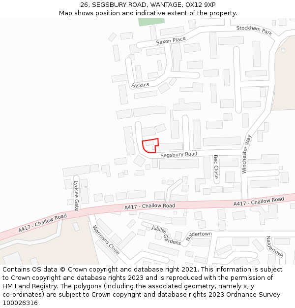 26, SEGSBURY ROAD, WANTAGE, OX12 9XP: Location map and indicative extent of plot