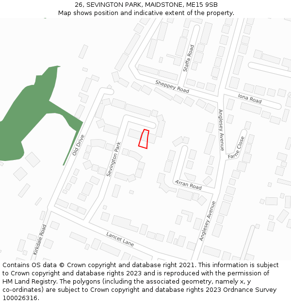 26, SEVINGTON PARK, MAIDSTONE, ME15 9SB: Location map and indicative extent of plot