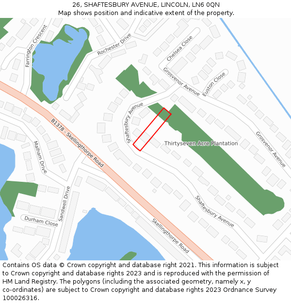 26, SHAFTESBURY AVENUE, LINCOLN, LN6 0QN: Location map and indicative extent of plot
