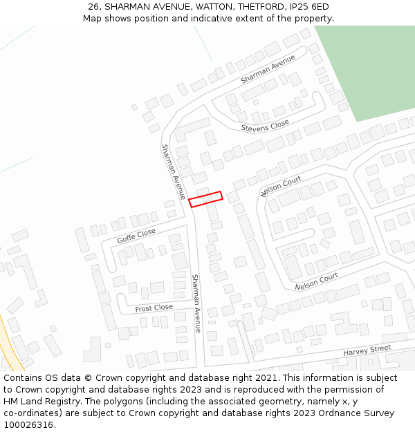 26, SHARMAN AVENUE, WATTON, THETFORD, IP25 6ED: Location map and indicative extent of plot
