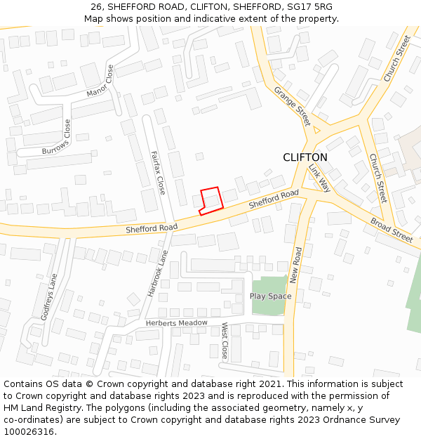 26, SHEFFORD ROAD, CLIFTON, SHEFFORD, SG17 5RG: Location map and indicative extent of plot