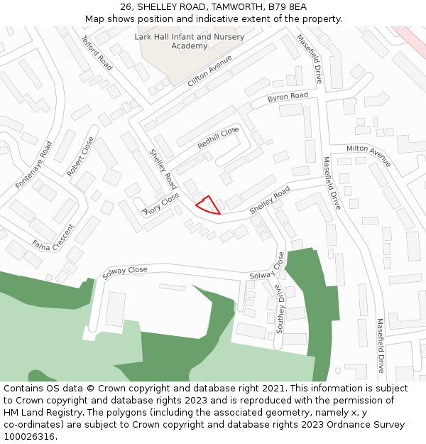 26, SHELLEY ROAD, TAMWORTH, B79 8EA: Location map and indicative extent of plot