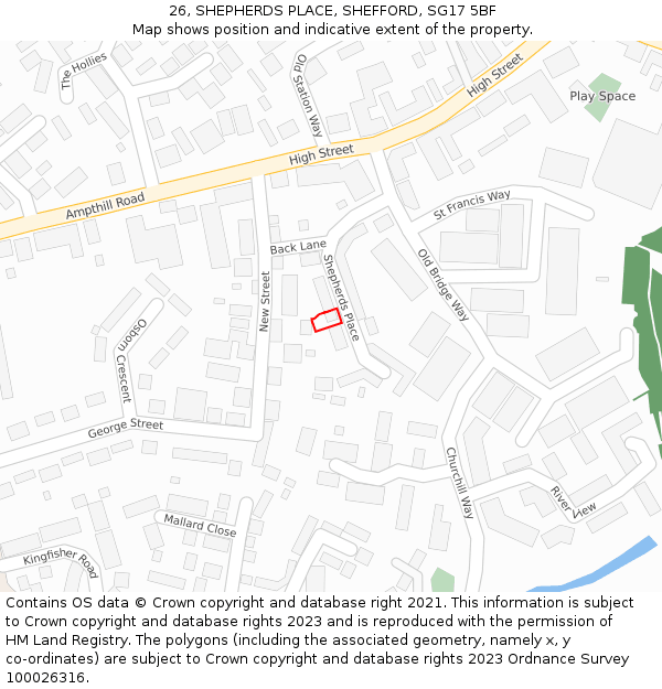 26, SHEPHERDS PLACE, SHEFFORD, SG17 5BF: Location map and indicative extent of plot