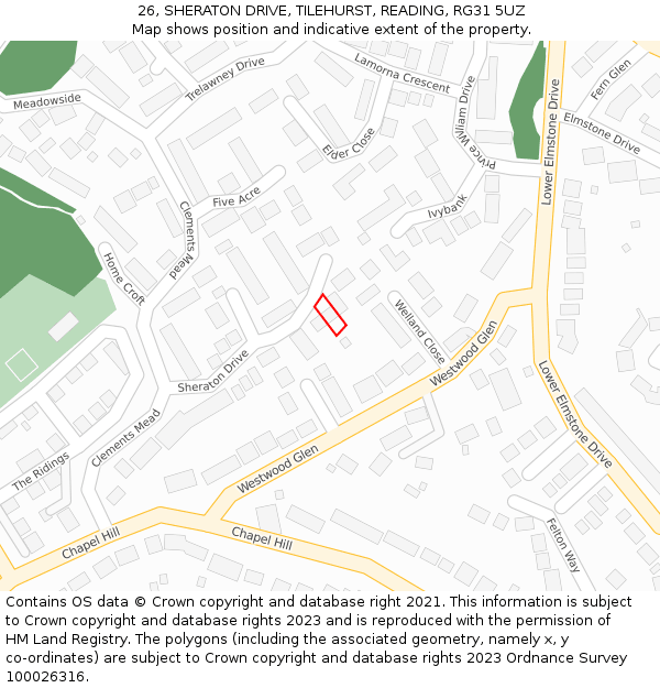 26, SHERATON DRIVE, TILEHURST, READING, RG31 5UZ: Location map and indicative extent of plot