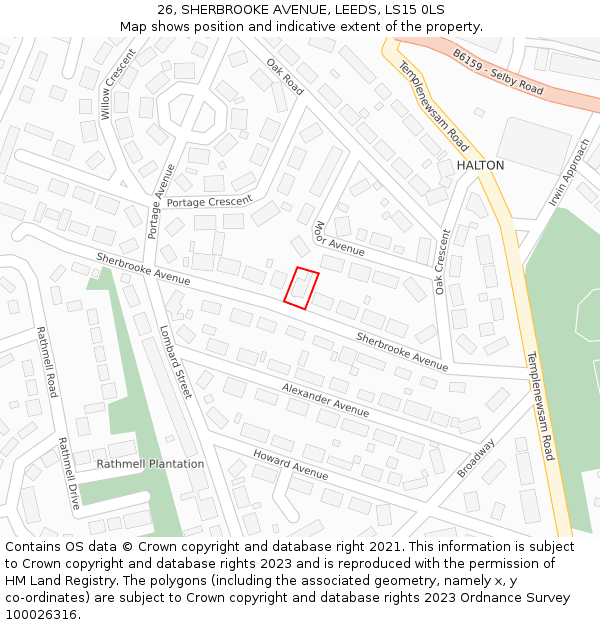 26, SHERBROOKE AVENUE, LEEDS, LS15 0LS: Location map and indicative extent of plot