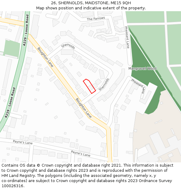 26, SHERNOLDS, MAIDSTONE, ME15 9QH: Location map and indicative extent of plot