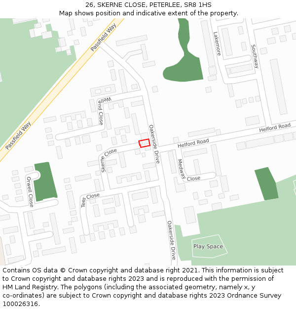 26, SKERNE CLOSE, PETERLEE, SR8 1HS: Location map and indicative extent of plot