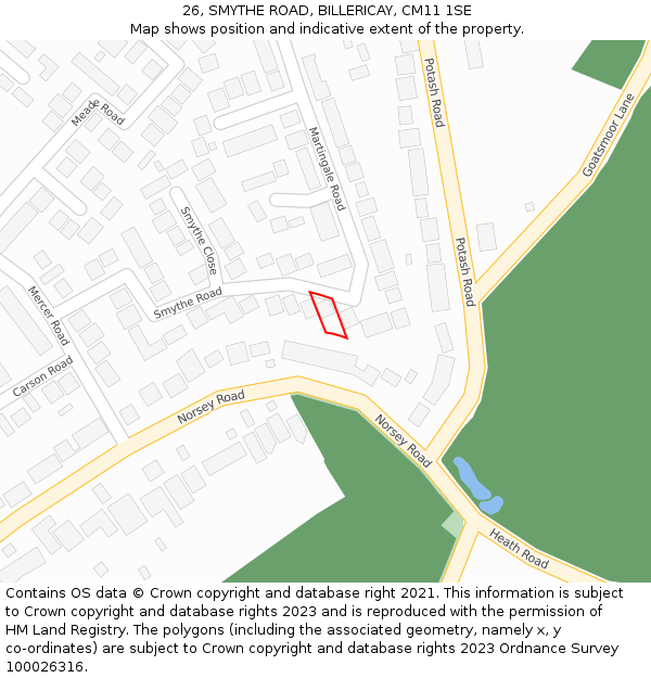 26, SMYTHE ROAD, BILLERICAY, CM11 1SE: Location map and indicative extent of plot
