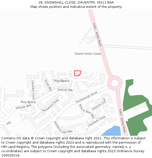 26, SNOWSHILL CLOSE, DAVENTRY, NN11 8AA: Location map and indicative extent of plot