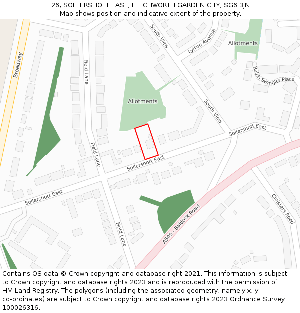 26, SOLLERSHOTT EAST, LETCHWORTH GARDEN CITY, SG6 3JN: Location map and indicative extent of plot