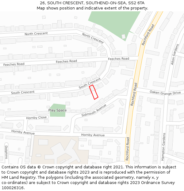 26, SOUTH CRESCENT, SOUTHEND-ON-SEA, SS2 6TA: Location map and indicative extent of plot