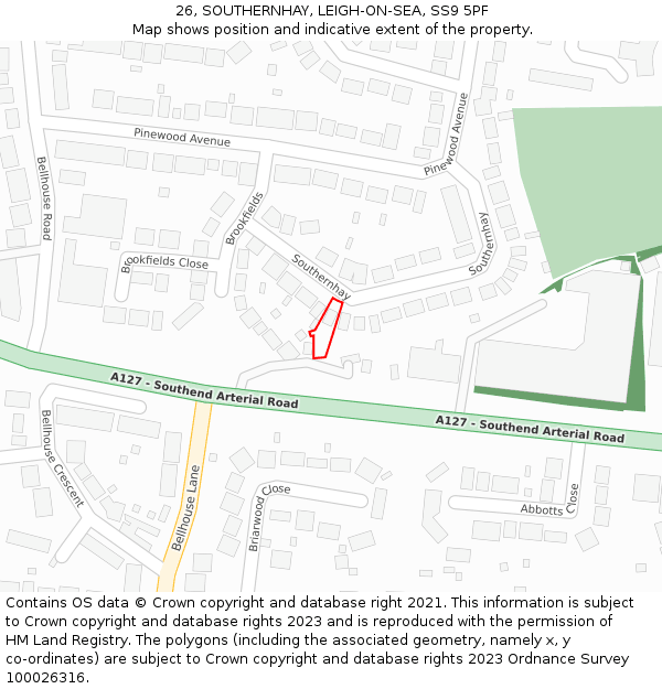 26, SOUTHERNHAY, LEIGH-ON-SEA, SS9 5PF: Location map and indicative extent of plot