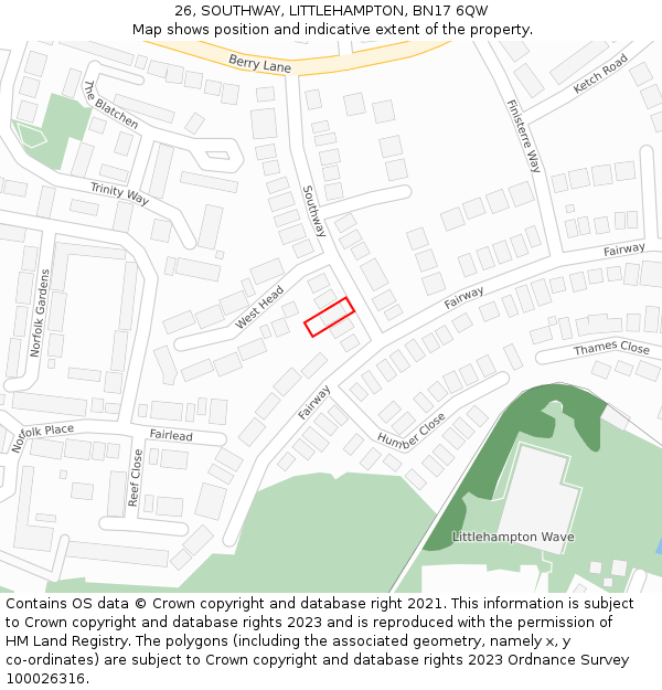 26, SOUTHWAY, LITTLEHAMPTON, BN17 6QW: Location map and indicative extent of plot