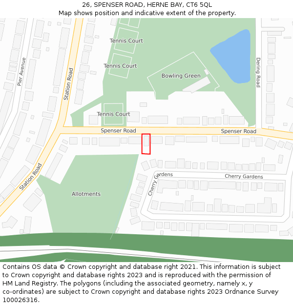 26, SPENSER ROAD, HERNE BAY, CT6 5QL: Location map and indicative extent of plot