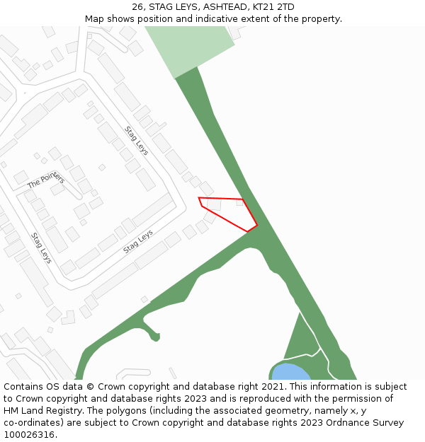 26, STAG LEYS, ASHTEAD, KT21 2TD: Location map and indicative extent of plot