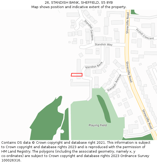 26, STANDISH BANK, SHEFFIELD, S5 8YB: Location map and indicative extent of plot