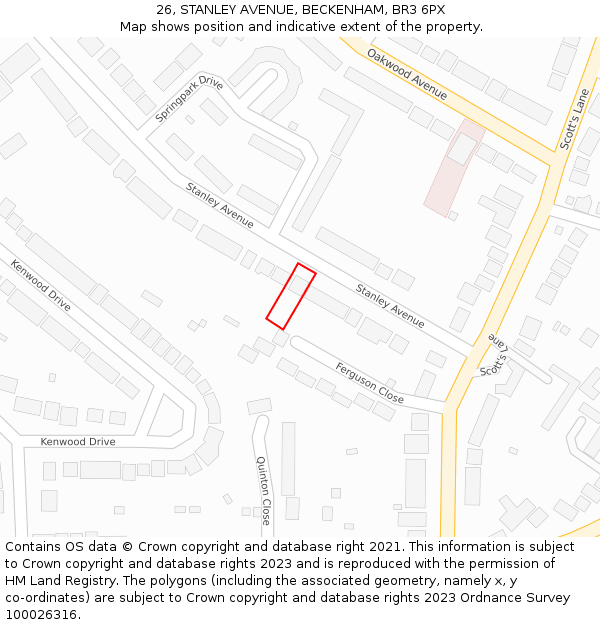 26, STANLEY AVENUE, BECKENHAM, BR3 6PX: Location map and indicative extent of plot