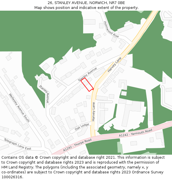 26, STANLEY AVENUE, NORWICH, NR7 0BE: Location map and indicative extent of plot
