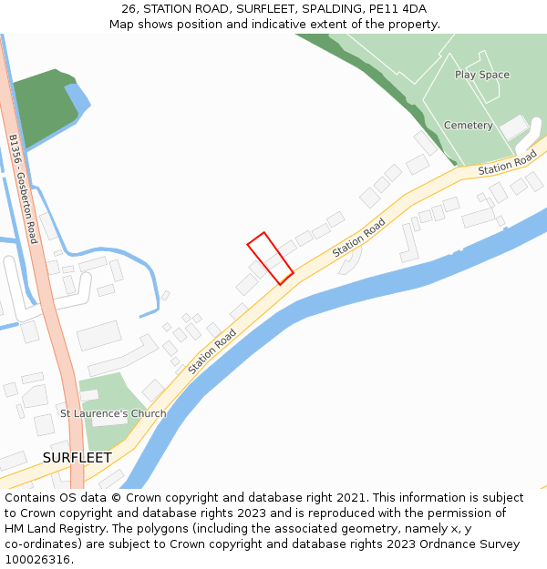 26, STATION ROAD, SURFLEET, SPALDING, PE11 4DA: Location map and indicative extent of plot