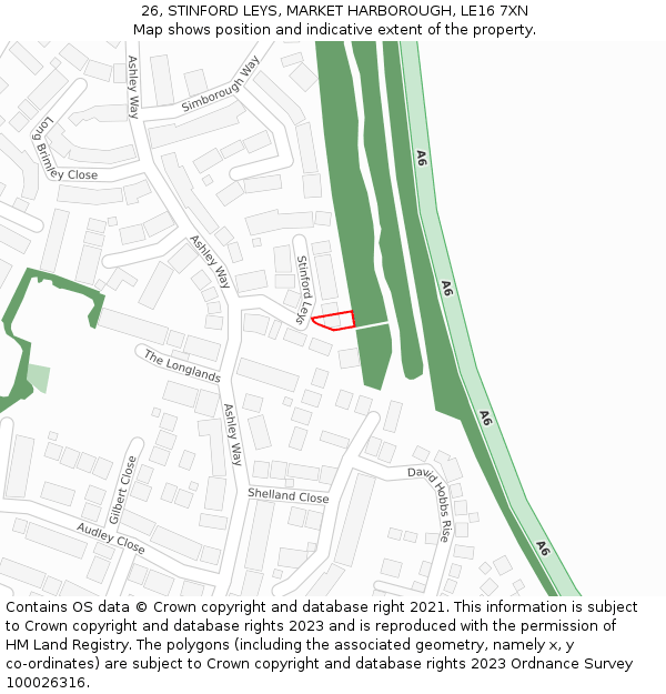 26, STINFORD LEYS, MARKET HARBOROUGH, LE16 7XN: Location map and indicative extent of plot