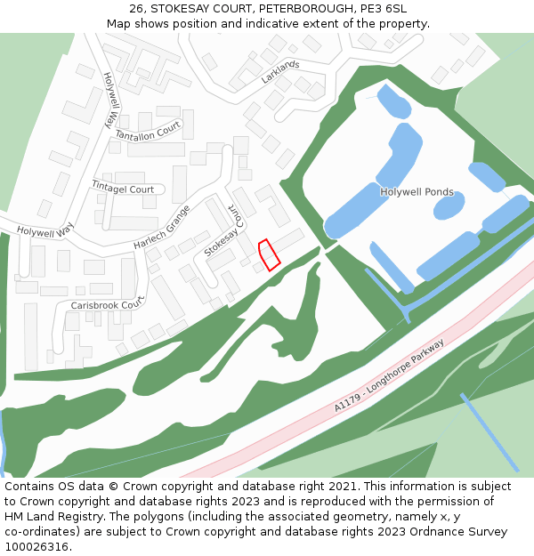 26, STOKESAY COURT, PETERBOROUGH, PE3 6SL: Location map and indicative extent of plot